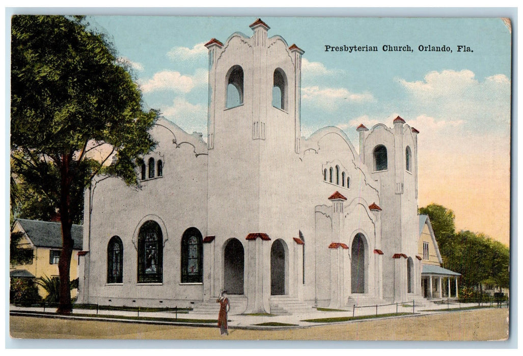 c1950's Presbyterian Church Building Woman Entrance Orlando Florida FL Postcard