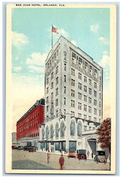 c1920 San Juan Hotel Building Restaurant Classic Car Orlando Florida FL Postcard