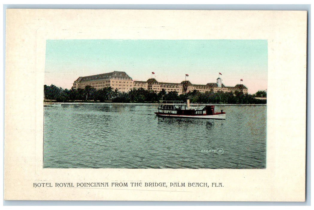 c1920 Hotel Royal Poinciana From Bridge Restaurant Ferry Palm Beach FL Postcard