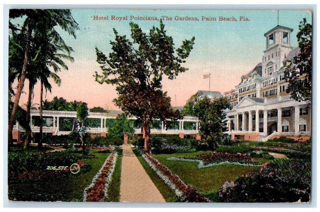 1911 Hotel Poinciana The Gardens Landscaping View Palm Beach Florida FL Postcard