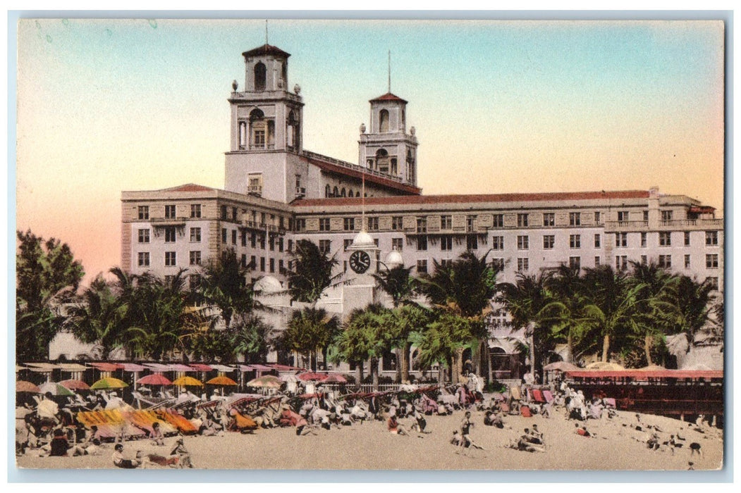 c1950 Cabanas & Beach The Breakers Shoreline View Palm Beach Florida FL Postcard