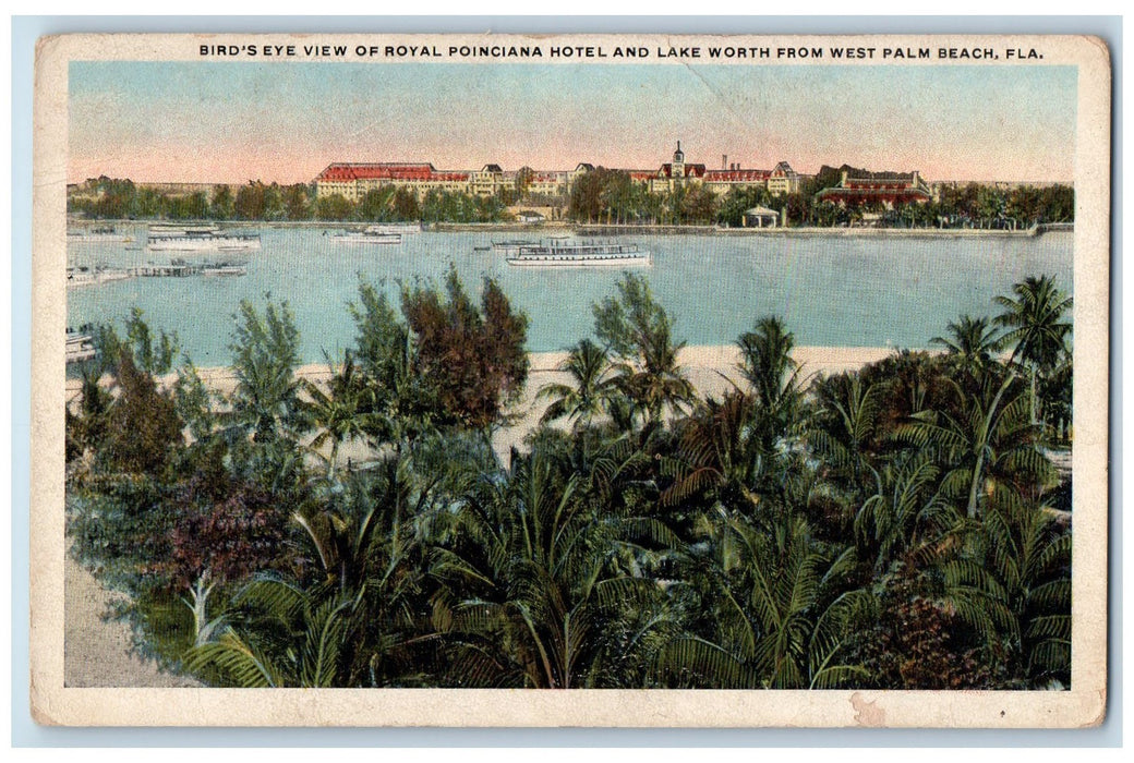 c1920 Bird's Eye View Royal Poinciana Hotel Lake Palm Beach Florida FL Postcard