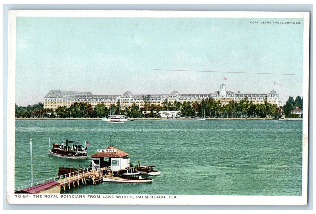 c1920 Royal Poinciana Lake Worth Wharf Ferry View Palm Beach Florida FL Postcard