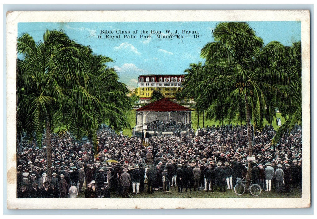 1923 Bible Class Of The WJ Bryan Royal Palm Park Crowd Miami Florida FL Postcard
