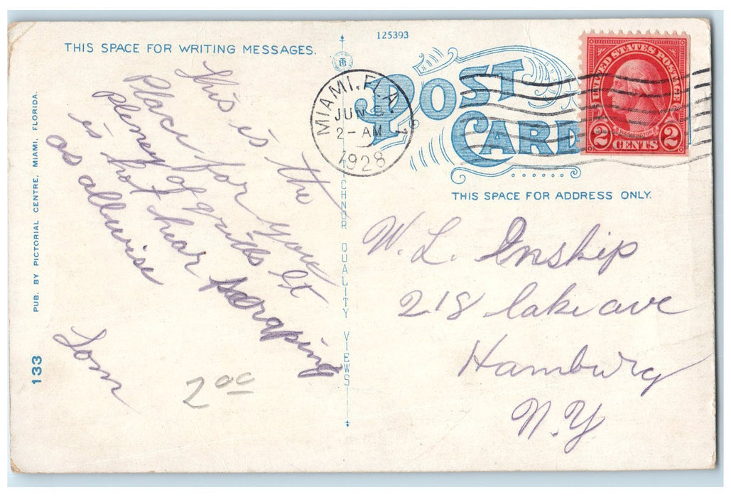1928 Hotel Alcazar Building Restaurant Classic Cars Guests Miami FL Postcard
