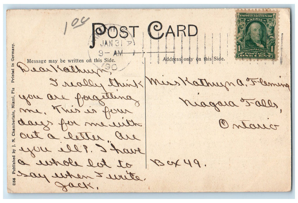 c1905's GREETINGS FROM MIAMI Sailboat Sailing On Beach Miami Florida FL Postcard