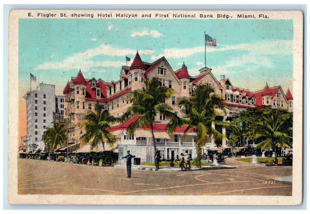 c1920 E. Flagler Hotel Halcyon National Bank Buildings Miami Florida FL Postcard