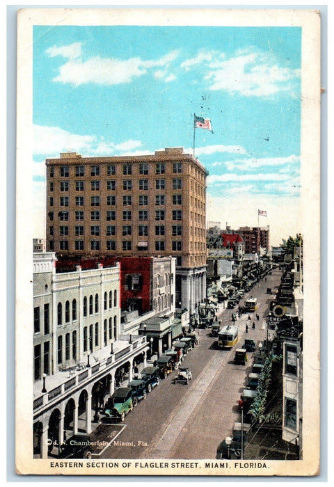 1924 Eastern Section Flagler St. Classic Cars Parked Miami Florida FL Postcard