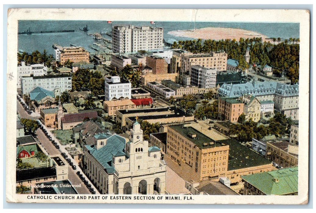 1925 Catholic Church Part Of Eastern Section Cross Tower View Miami FL Postcard