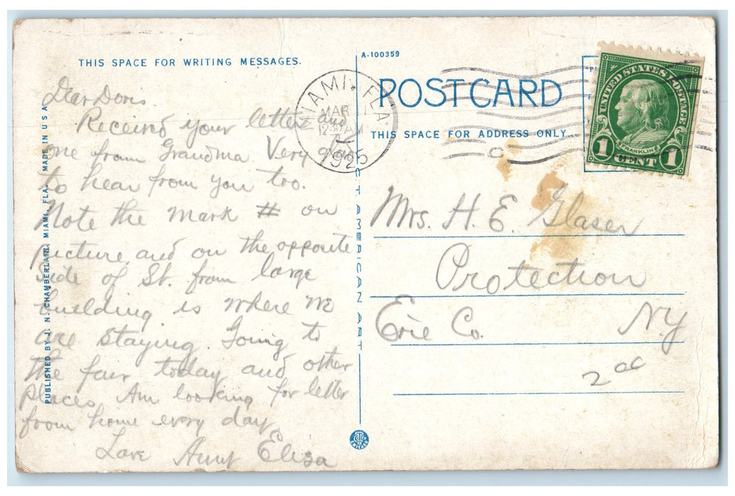 1925 Catholic Church Part Of Eastern Section Cross Tower View Miami FL Postcard