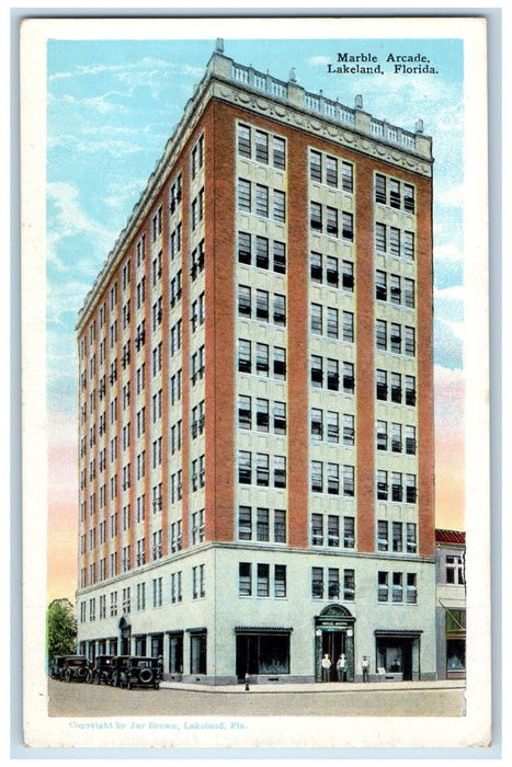 c1920's Marble Arcade Building Offices Classic Cars Lakeland Florida FL Postcard