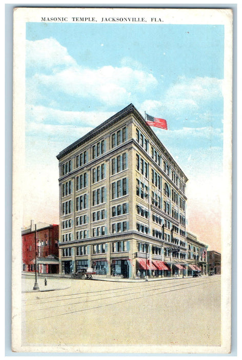 1926 Masonic Temple Building Stores Railway Jacksonville Florida FL Postcard