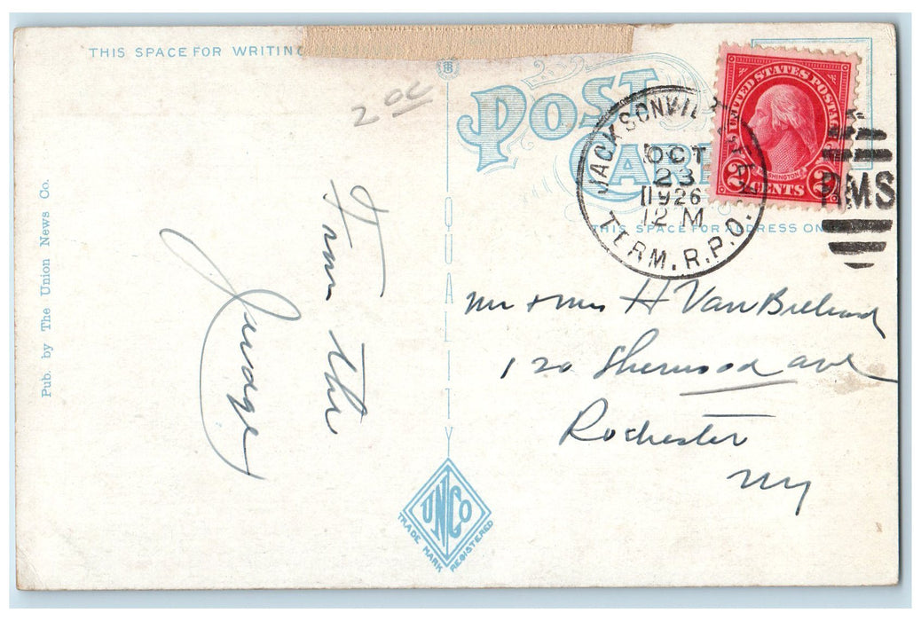 1926 Masonic Temple Building Stores Railway Jacksonville Florida FL Postcard