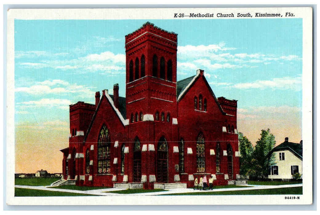 c1940's Methodist Church South Building Entrance Kissimmee Florida FL Postcard