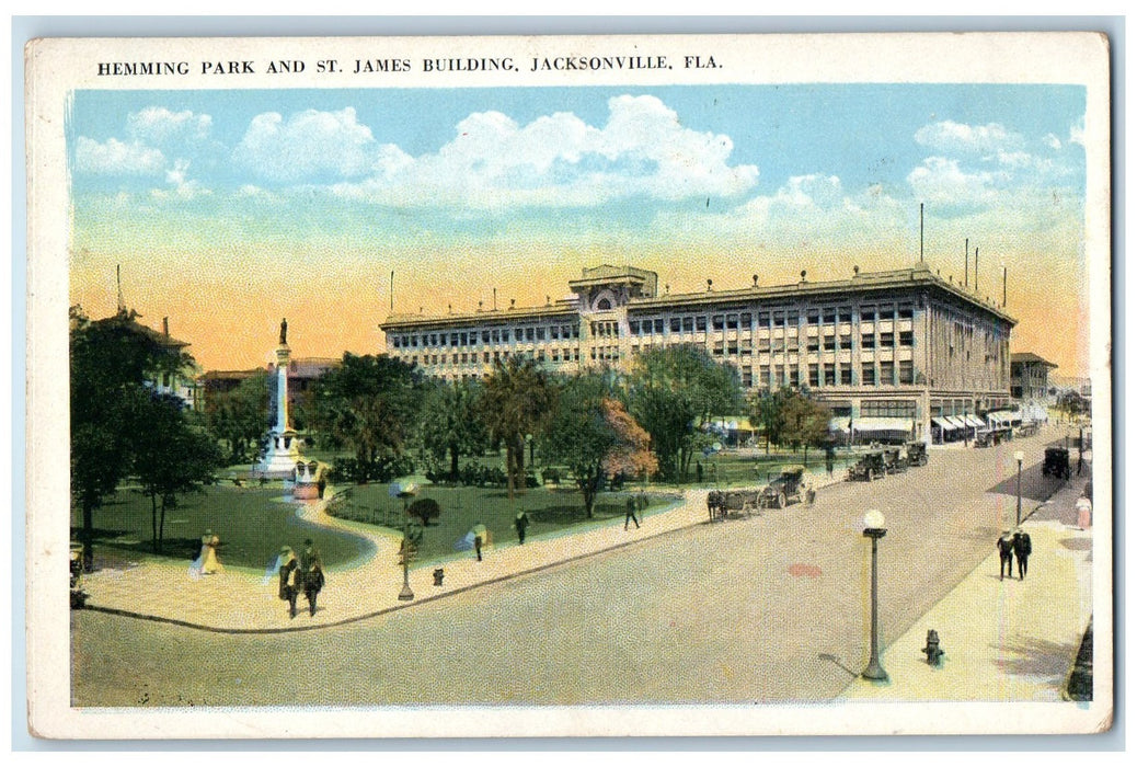 c1920 Hemming Park & Saint James Building Road Jacksonville Florida FL Postcard