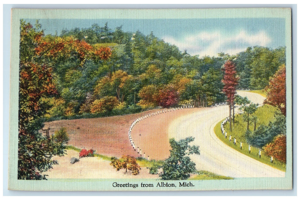 1948 Greetings From Albion Roadway Scene Michigan MI Posted Vintage  Postcard