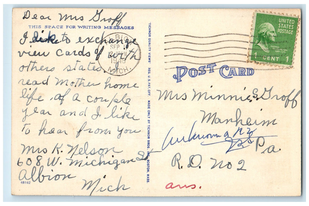 1948 Greetings From Albion Roadway Scene Michigan MI Posted Vintage  Postcard