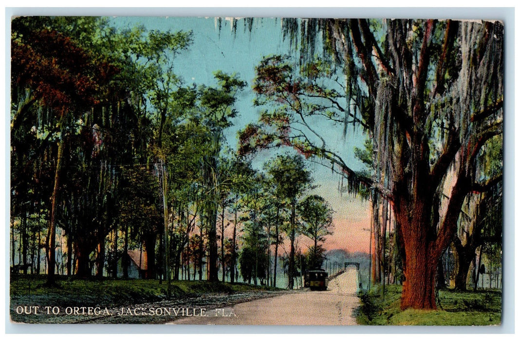 1915 Out To Ortega Grove Trolley Railway Road Jacksonville Florida FL Postcard