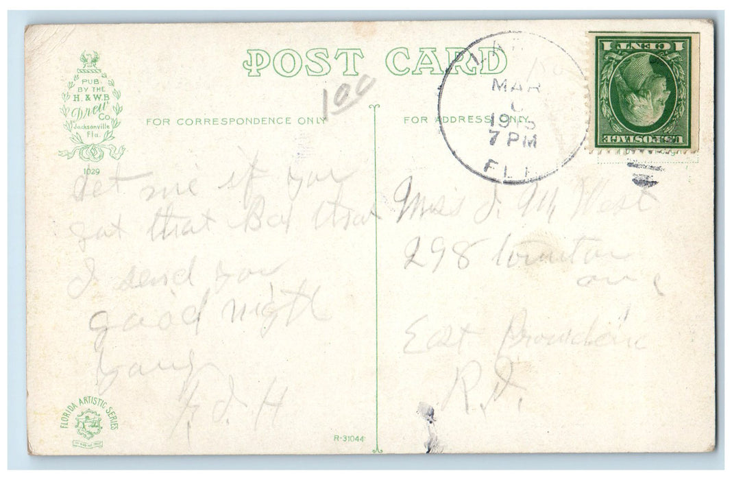 1915 Out To Ortega Grove Trolley Railway Road Jacksonville Florida FL Postcard