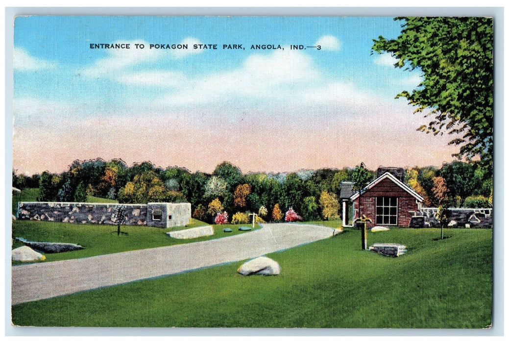 1947 Entrance To Pokagon Park Scene Angola Indiana IN Posted Vintage Postcard