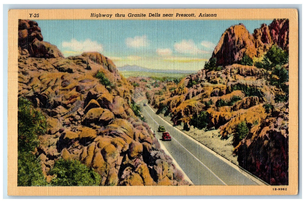 1948 Higway Thru Granite Dells Near Prescott Arizona AZ Posted Rocks Postcard