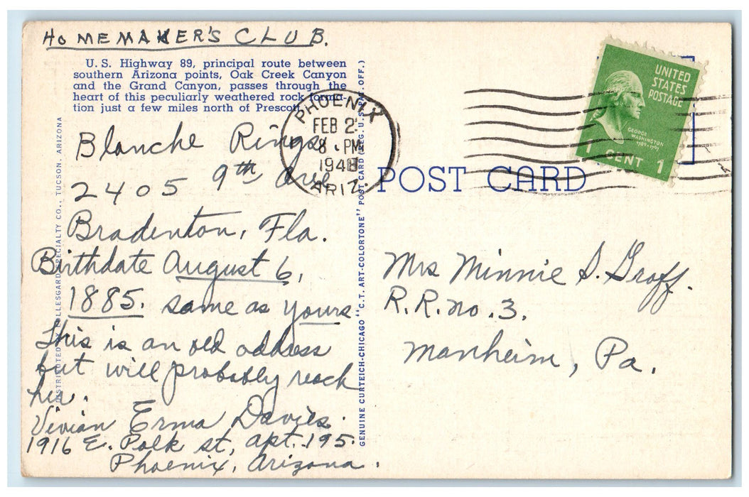 1948 Higway Thru Granite Dells Near Prescott Arizona AZ Posted Rocks Postcard