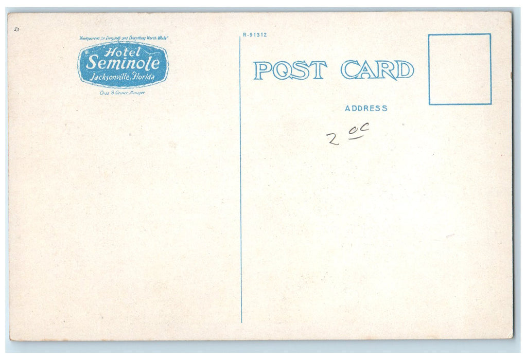c1920's Hotel Seminole Building Restaurant Classic Cars Jacksonville FL Postcard