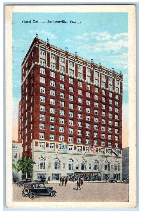 c1920 Hotel Carling Restaurant Building Crowd Entrance Jacksonville FL Postcard