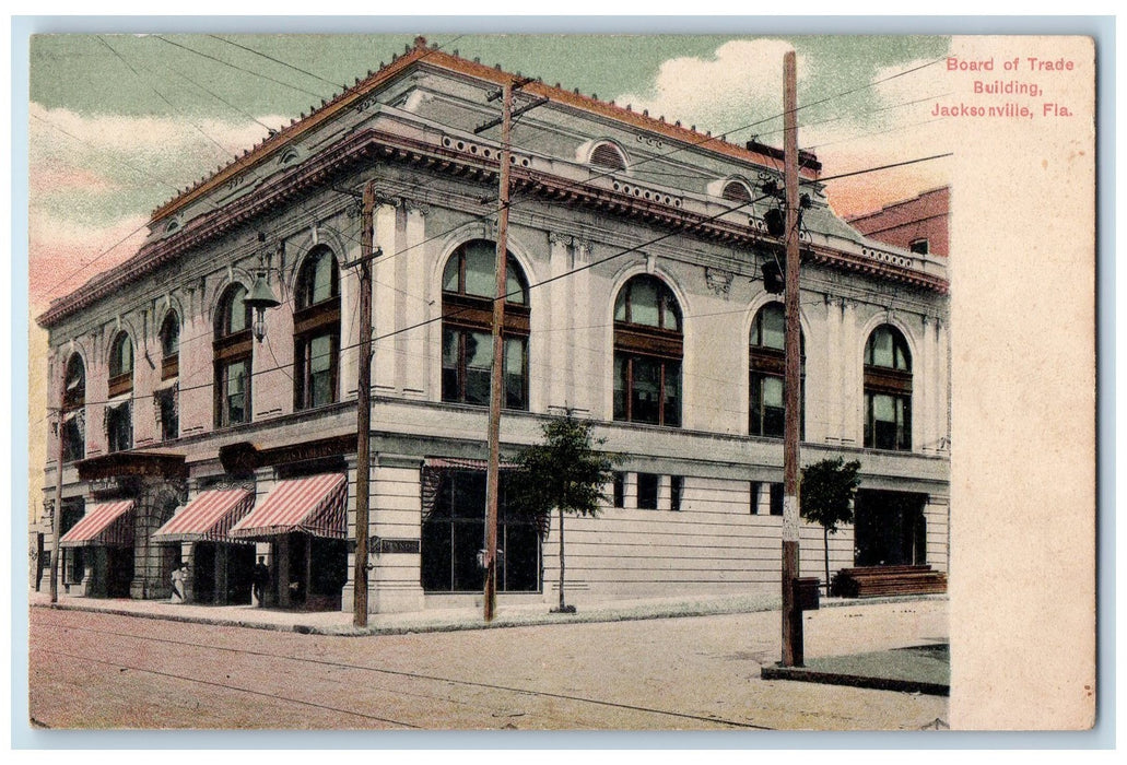 c1905 Board Of Trade Building Dirt Road Railway Jacksonville Florida FL Postcard