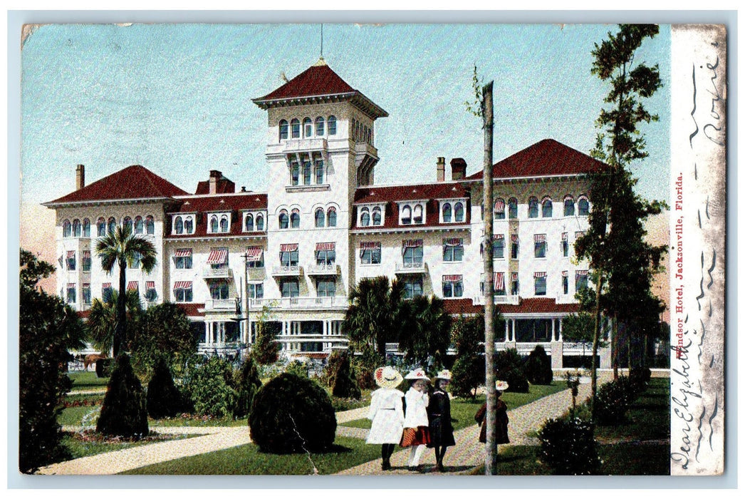 1905 Windsor Hotel Restaurant Building Walking Ladies Jacksonville FL Postcard