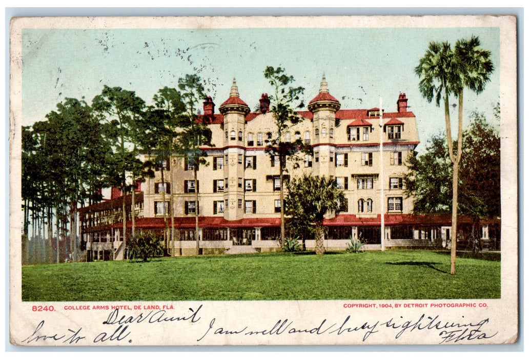1906 College Arms Hotel Restaurant Building Tower Ground De Land FL Postcard