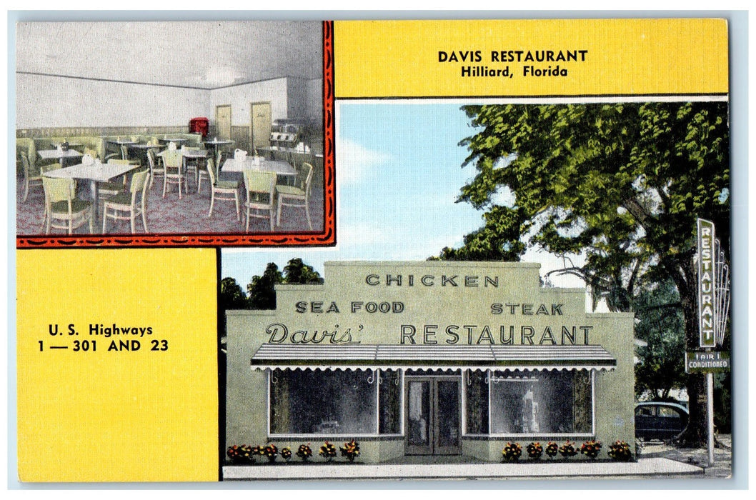 c1950 Davis Restaurant Dining Set Up Entrance View Hilliard Florida FL Postcard