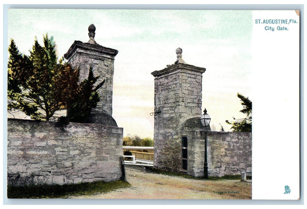 c1905 City Gate Tower Dirt Road Light Post St. Augustine Florida FL Postcard