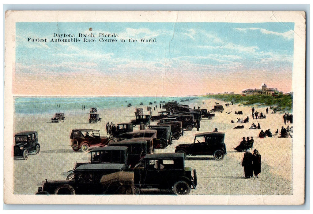 1925 Fastest Automobile Race Course Seashore Daytona Beach Florida FL Postcard