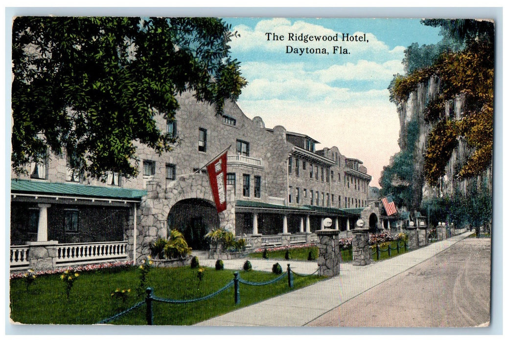c1950 The Ridgewood Hotel Restaurant Entrance Building Road Daytona FL Postcard