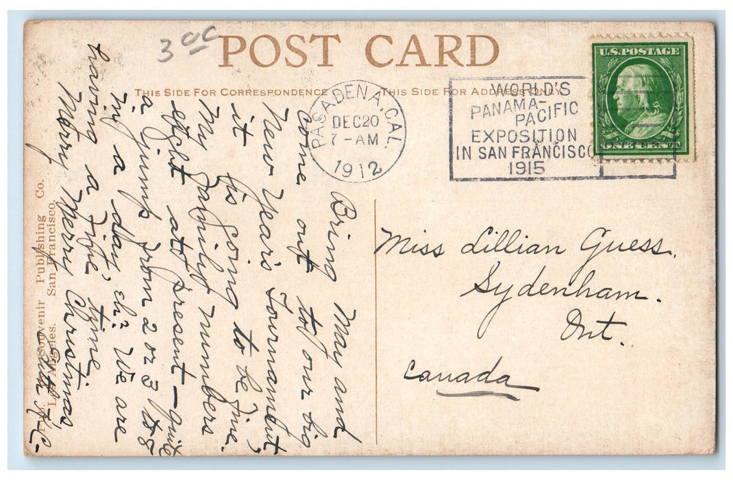 1912 Exhibit Pasadena Tournament Of Roses New Year's Day Pasadena CA Postcard