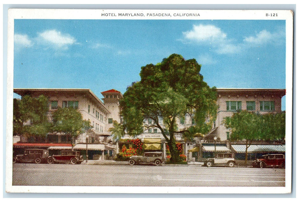 c1920s Hotel Maryland Exterior Roadside Trees View Pasadena CA Unposted Postcard