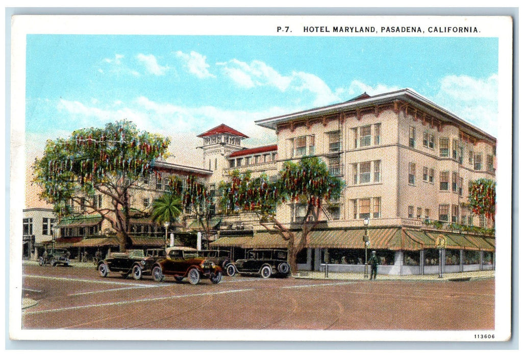 c1920s Hotel Maryland Exterior Roadside Pasadena California CA Unposted Postcard