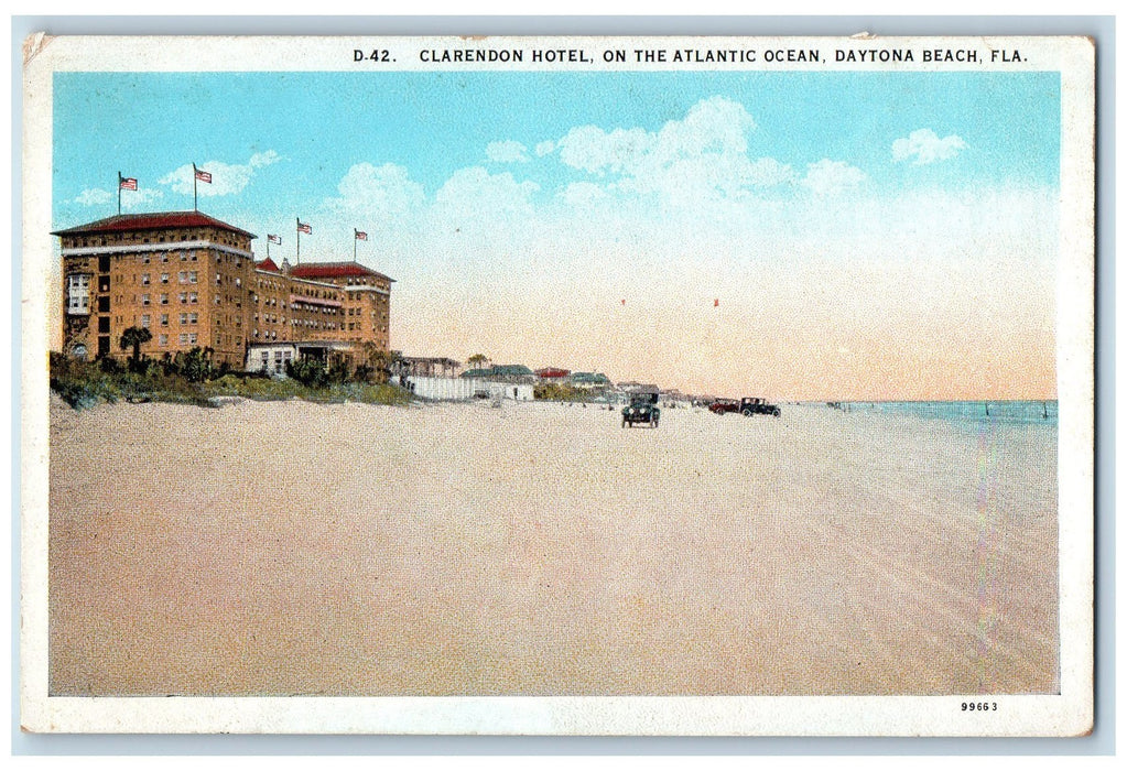 c1920 Clarendon Hotel Atlantic Ocean Restaurant Beach Daytona Beach FL Postcard