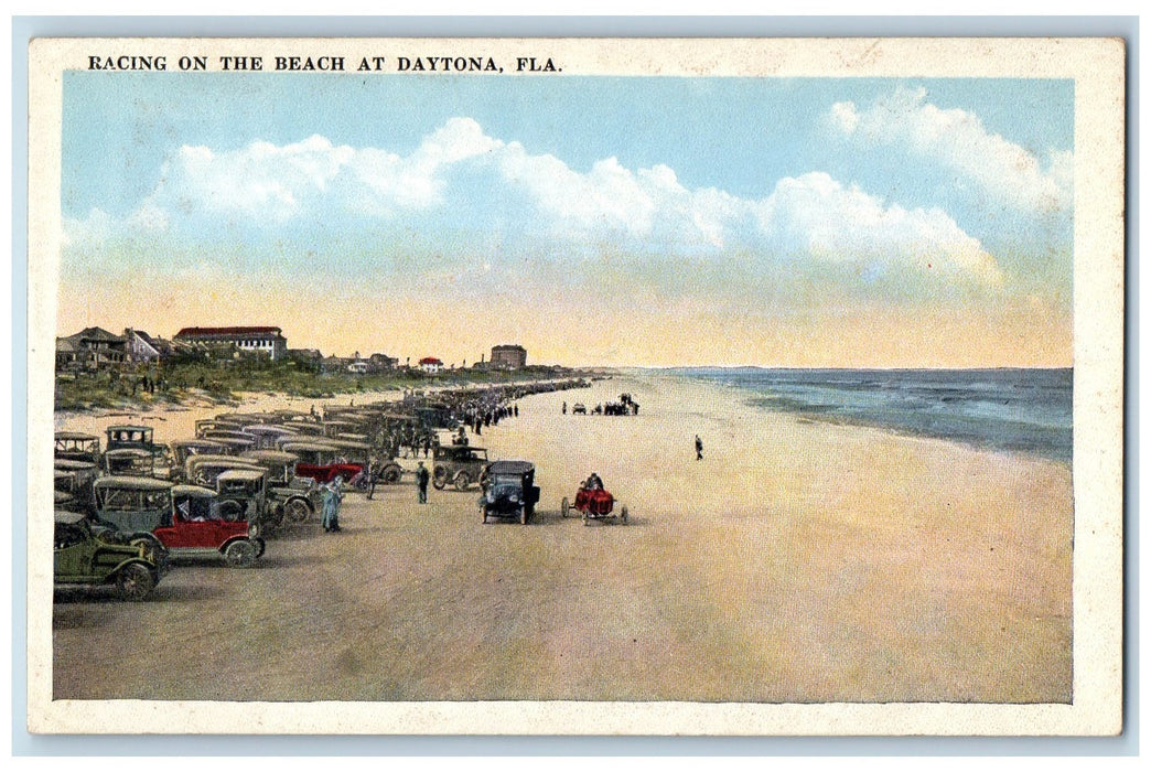 c1920's Racing On The Beach Classic Cars Shoreline Daytona Florida FL Postcard