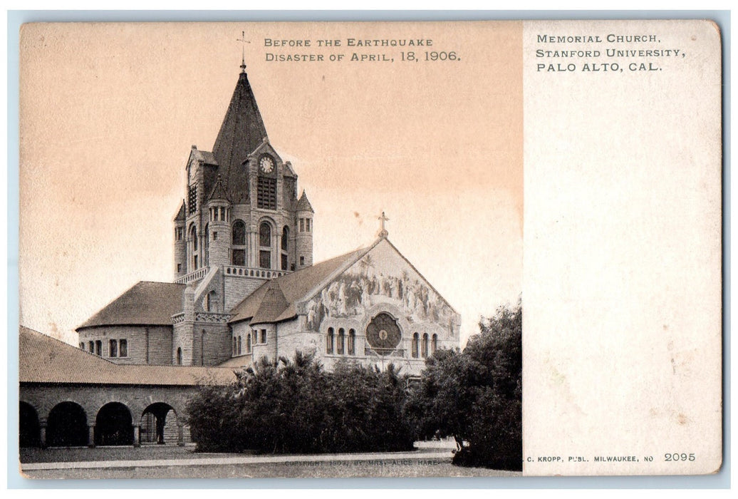 c1905s Memorial Church View Stanford University Palo Alto California CA Postcard