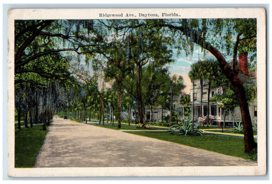 1925 Ridgewood Avenue Houses Dirt Road Tree Carriage Daytona Florida FL Postcard