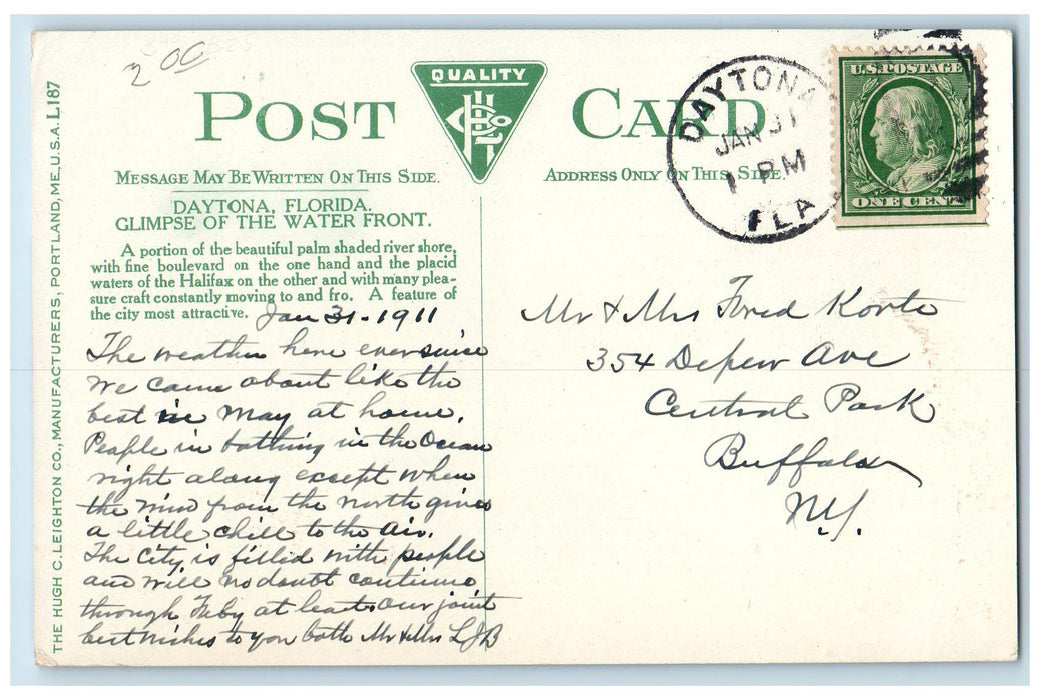 1911 Glimpse Of Water Front Sheds Bridge Boats Dock Tourists Daytona FL Postcard