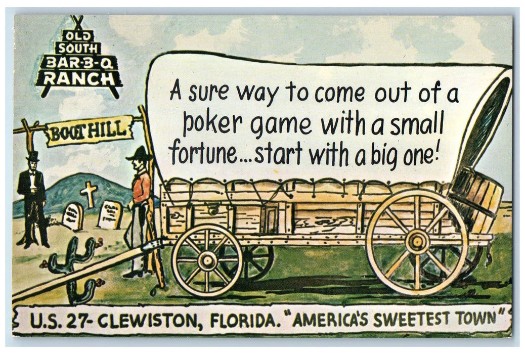 c1950 Old South BarBQ Ranch Restaurant Clewiston Florida FL Advertising Postcard
