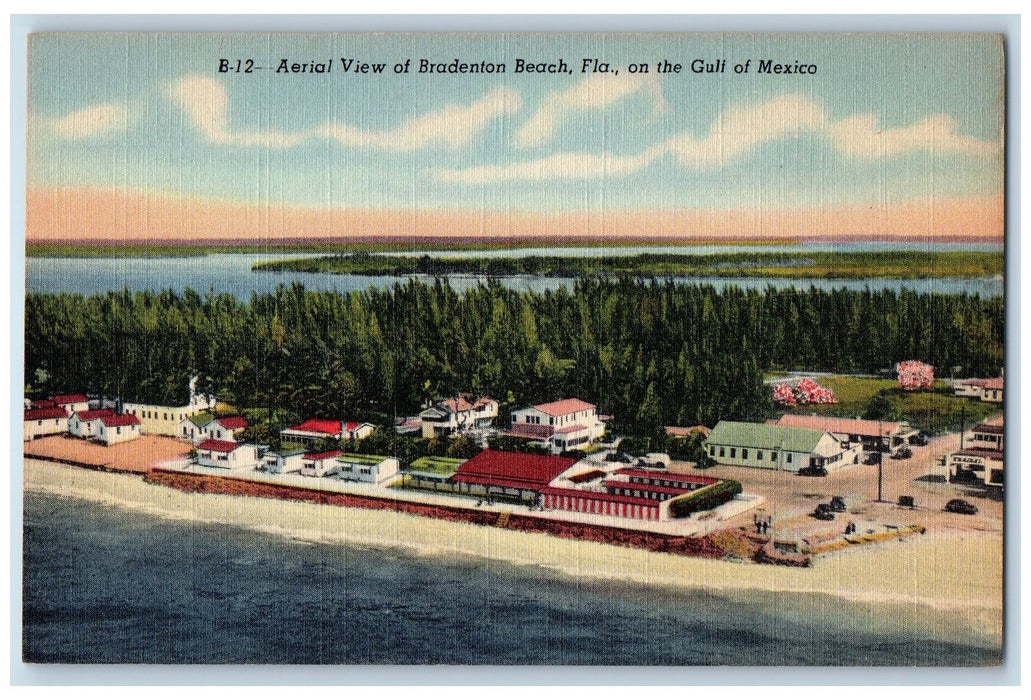 c1940's Aerial View Of Bradenton Beach Grove Building Gulf Of Mexico FL Postcard