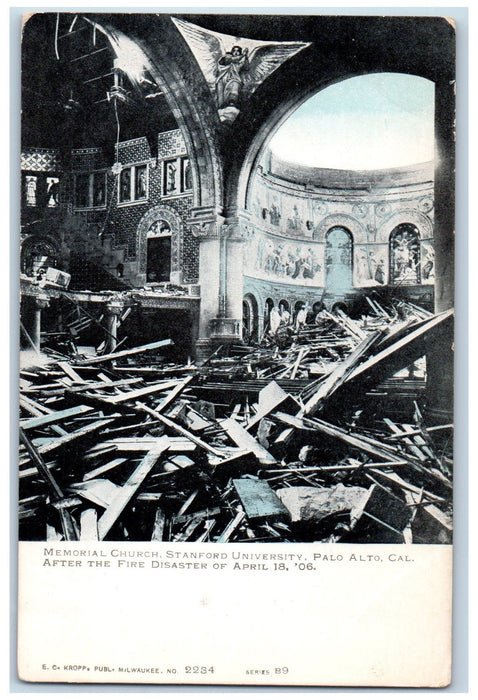 c1905's Memorial Church Stanford University After Disaster Palo Alto CA Postcard