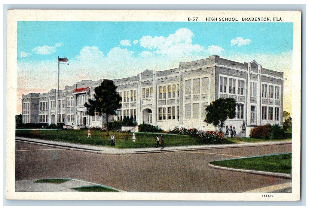 c1920 High School Campus Building Students Ground Bradenton Florida FL Postcard