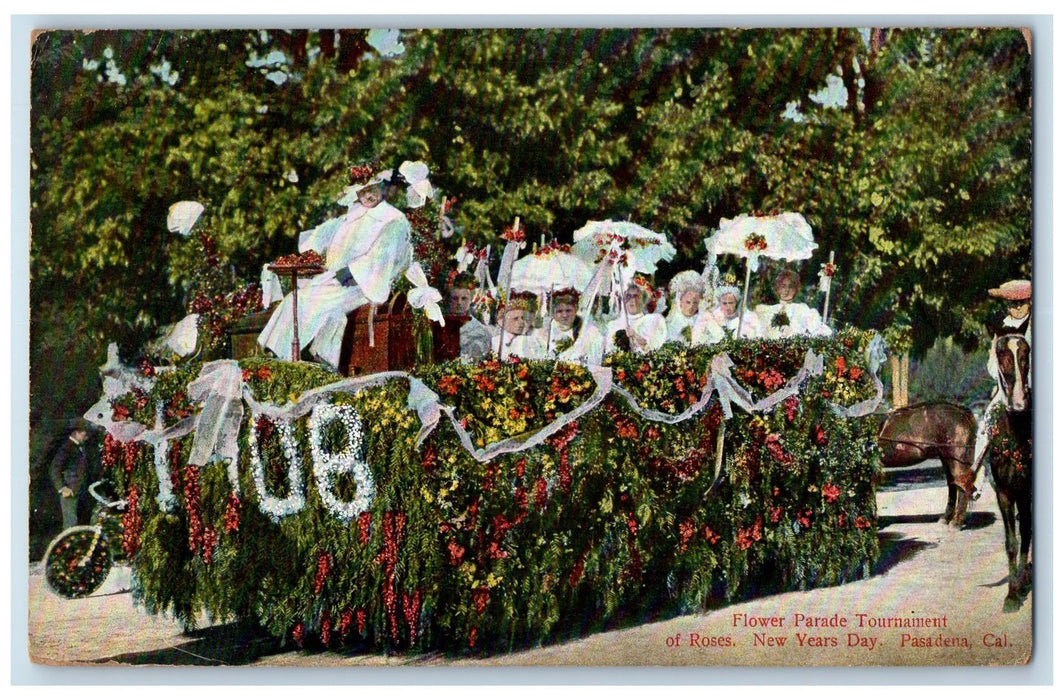 1908 Flower Parade Tournament Of Rose New Years Day Pasadena CA Posted Postcard