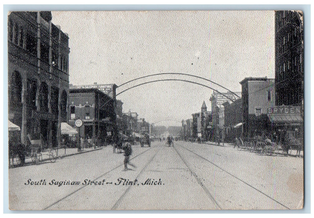 1908 South Saginaw Street Arch Railway Dirt Road Carriage View Flint MI Postcard