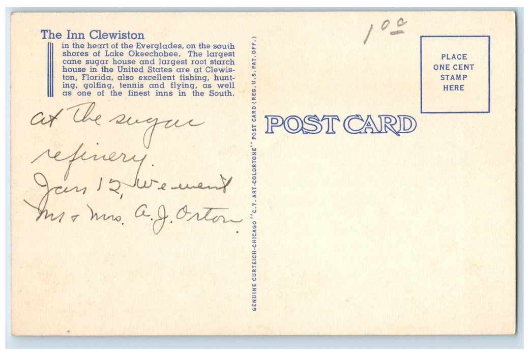 c1940's The Inn Clewiston Restaurant Building Entrance Clewiston FL Postcard